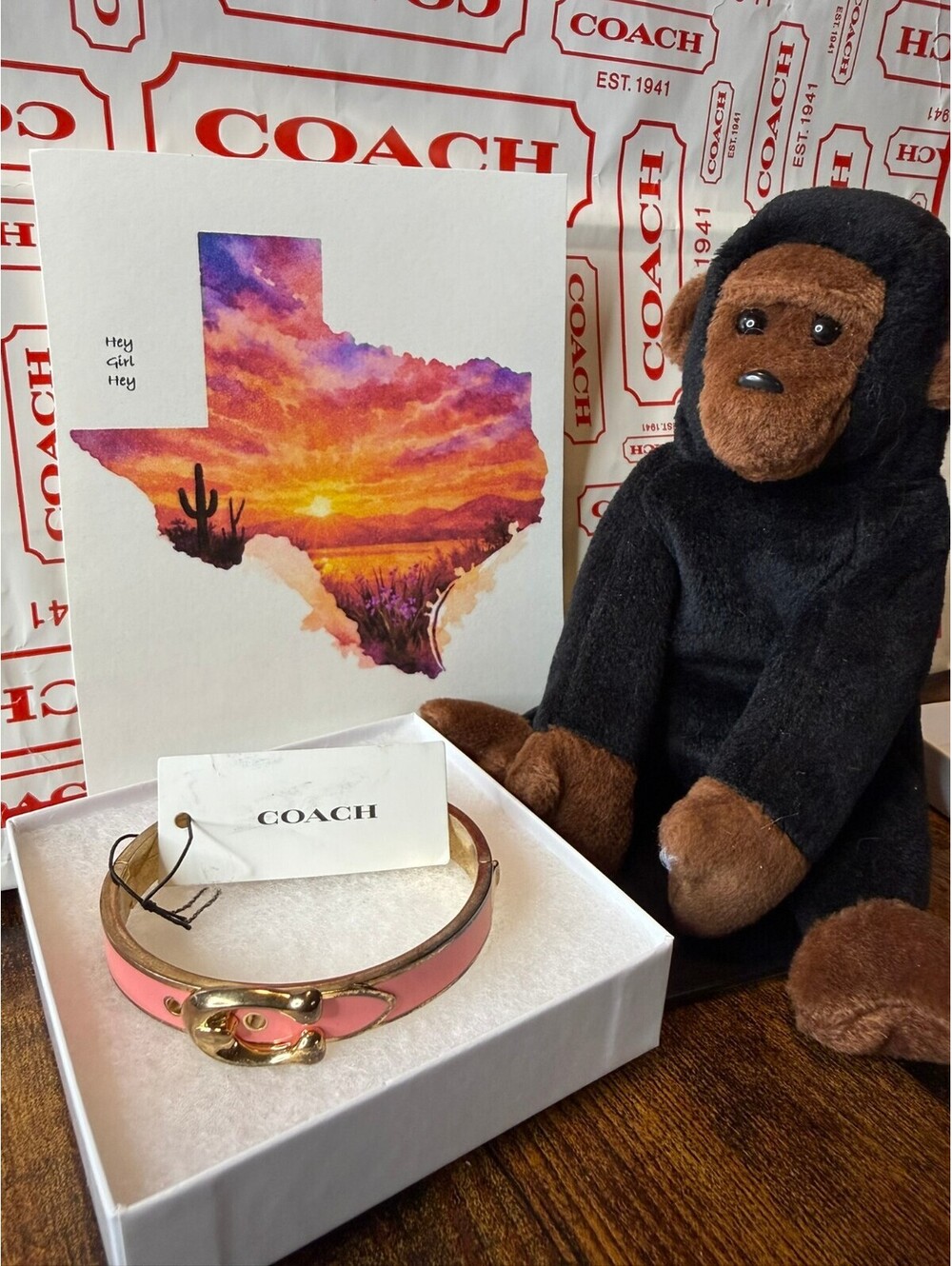 Coach Enamel Hinge Buckle Bangle Bracelet Pink Gold Tone NWT